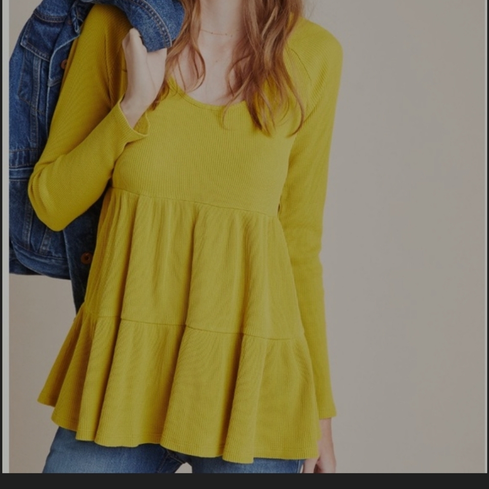 Maeve Samina Yellow Waffle Knit Cotton Tiered Top Sz M